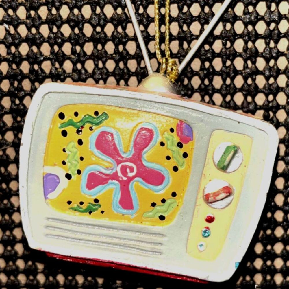 Pink Retro SpongeBob SquarePants Themed Christmas Ornament TV with Antenna